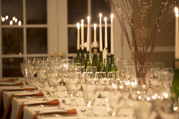Table with Candles and Red Linen