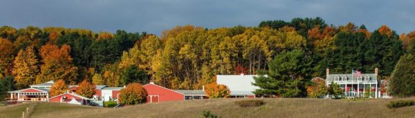 View of Black Star Farms Winery Estate in Suttons Bay with fall colors.
