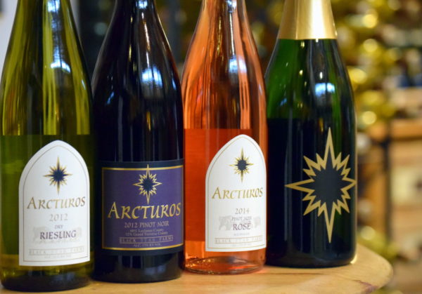 Bottle shot of sparkling, rosé, and red wine from Black Star Farms.