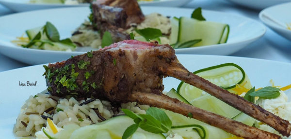 Rack of lamb with wild rice and summer vegetables from our Arcturos Dining Series.