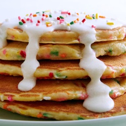 Stack of cake batter pancakes.