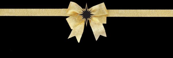 Gold bow with black and gold logo star.
