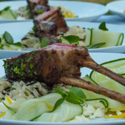 Rack of Lamb with summer squash and wild rice from the Arcturos Dining Series in the vineyard.