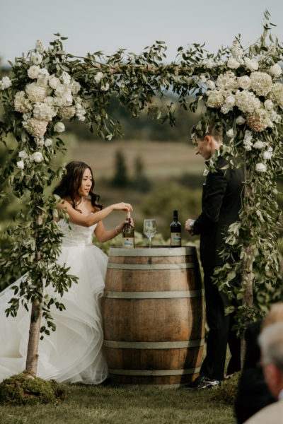Bride and Groom Ceremony Toast in Vineyard