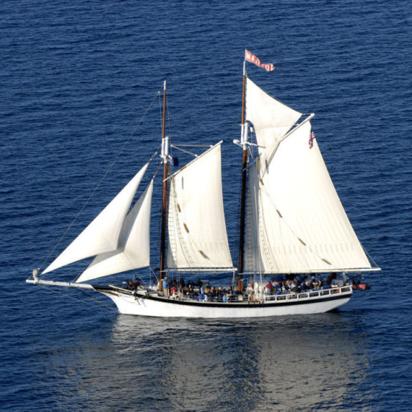 People sailing on the Tall Ship Manitou on Grand Traverse Bay.
