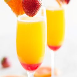 Example of mimosas with fresh strawberries that you can make at the Mimosa Bar at our Mother's Day Brunch.
