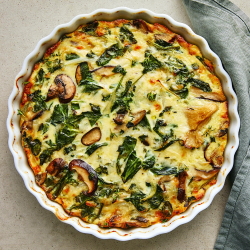 Example of our wild ramp and mushroom quiche part of our Mother's Day Brunch to-go.