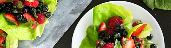 Example of the spring salad with bib lettuce and fresh berries.