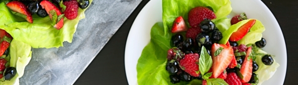 Image of bib salad with fresh berries, one of the offerings for our Mother's Day Brunch To-Go.
