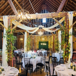 Pegasus Barn decorated for a wedding reception.