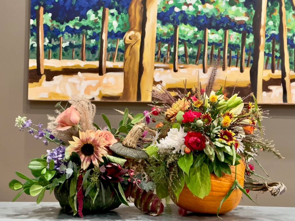 Example of fall floral arrangements for Brunch and Blooms Workshop.