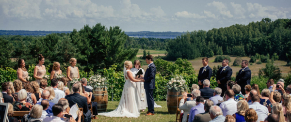 Gorgeous wedding couple on our Vineyard wedding venues in Traverse City