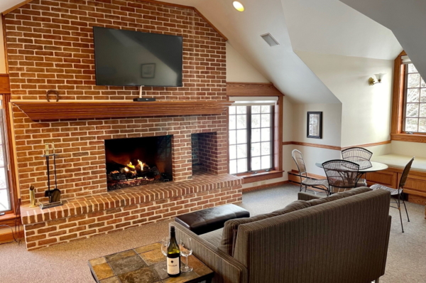 get cozy in front of this fireplace while enjoying one of the best places to stay in Traverse City, dining at our top-rated Traverse City Restaurants