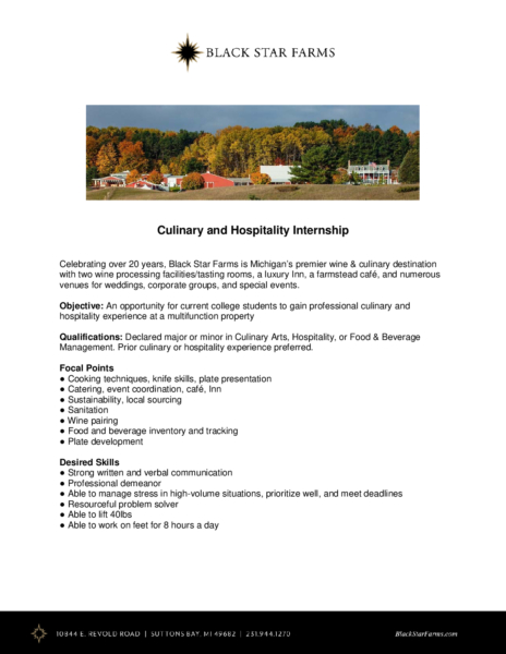 Culinary Hospitality Internship 2024 pdf
