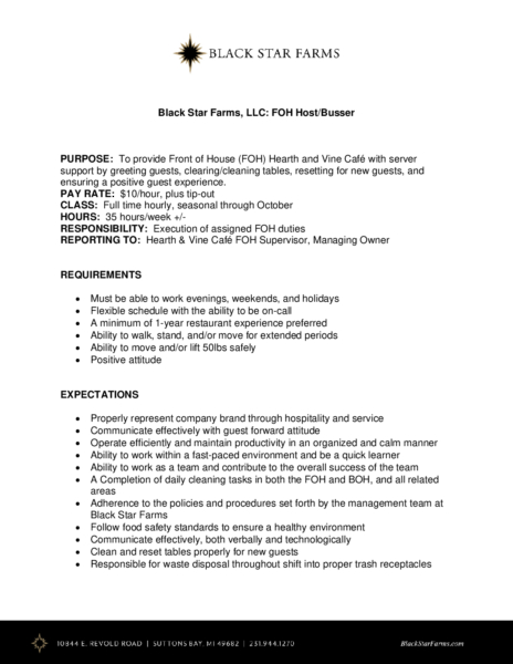 Job Description FOH Host Busser 2022 pdf