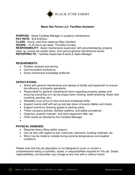 Job Description Facilities Assistant 2023 pdf