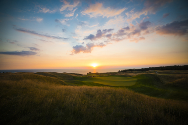Gorgeous view of one of the golf courses near Traverse City, Michigan at sunset