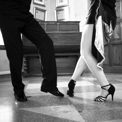 Close up of a couples feet Latin dancing.