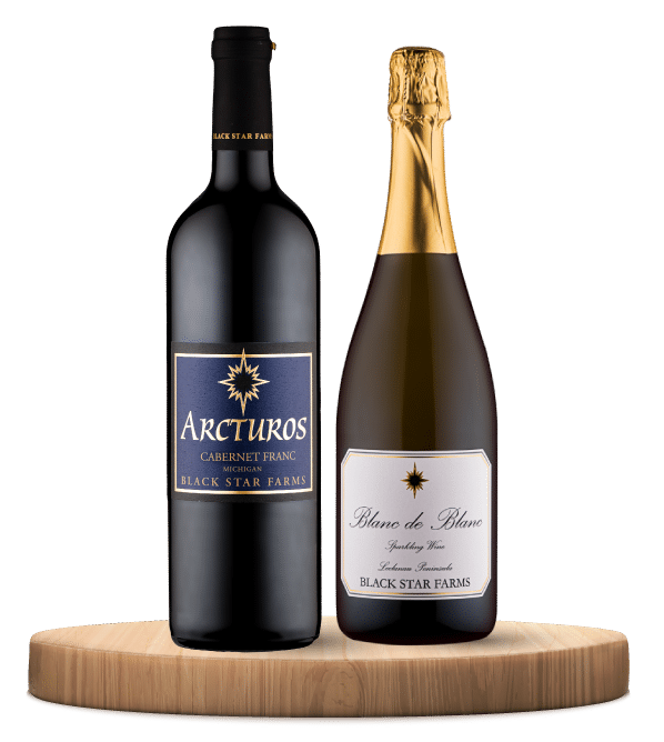 Blanc_Blanc_Cab_Franc Red house featuring a selection of wines and champagne.