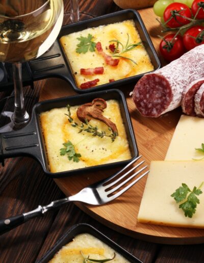 Raclette dinner with white wine.