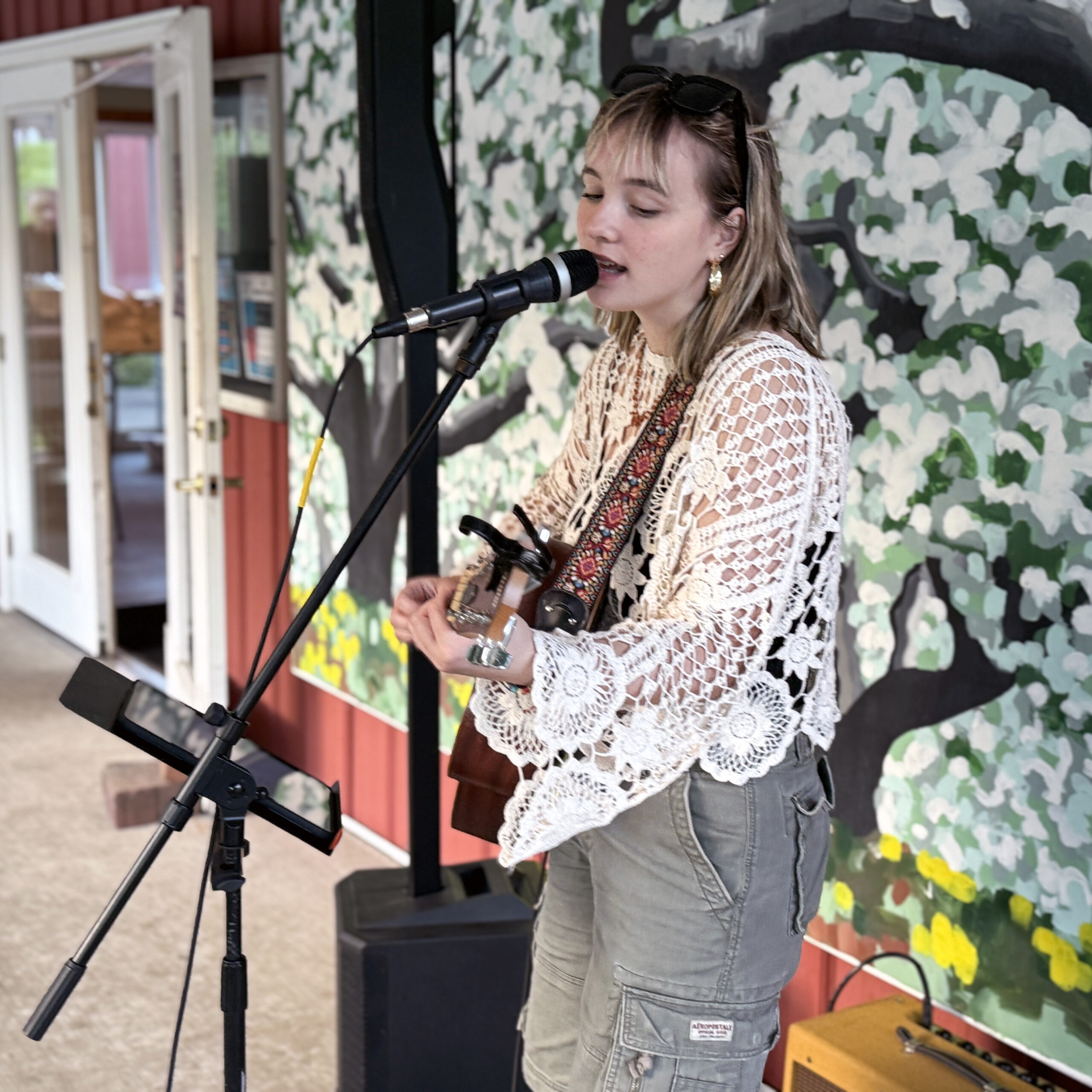 Jakob Abraham playing guitar and singing.