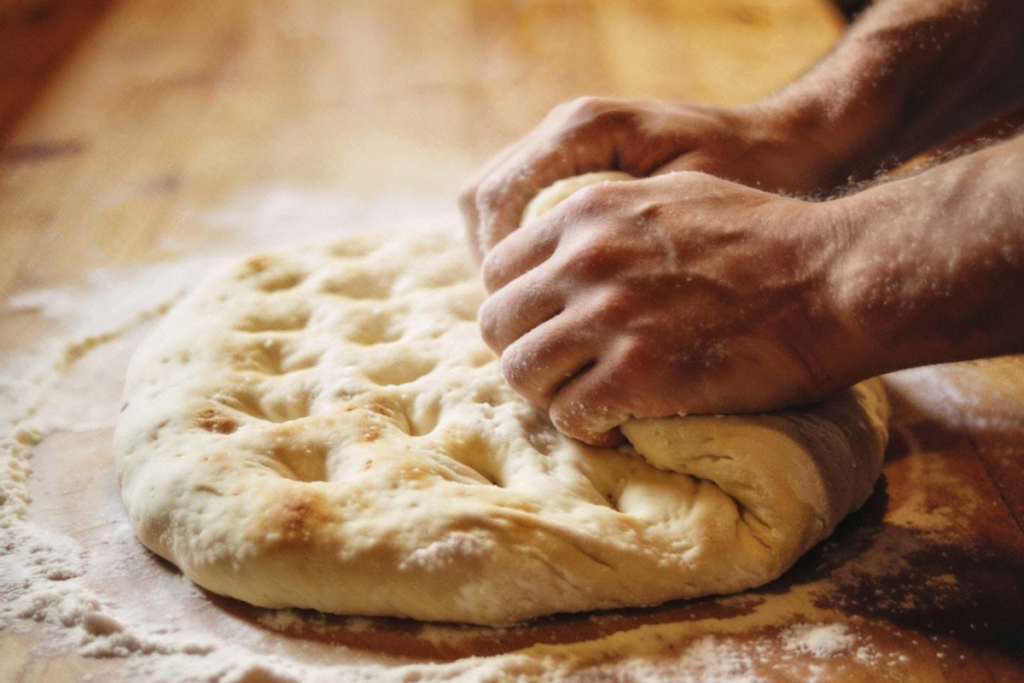 Winter School Series: Focaccia Class 3 Person kneading dough for focaccia