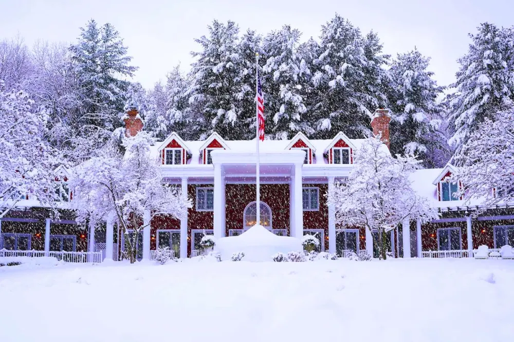 Snow covered Inn at Black Star Farms