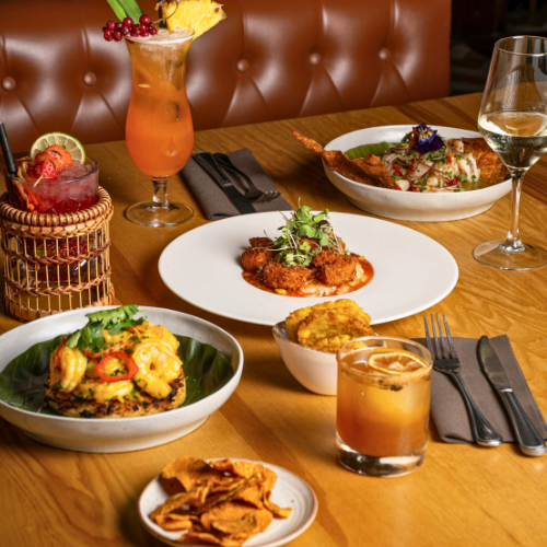 a variety of global dishes and different cocktails